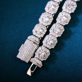 D Color Moissanite Round Cut Clustered Tennis Cuban Chain