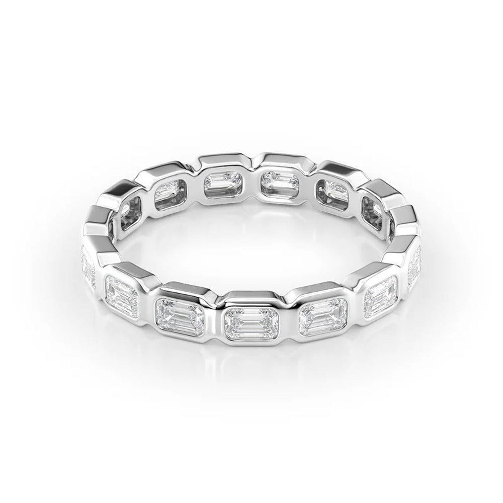 Moissnite Emerald Cut Bezel Set Wedding Band Gift For Women