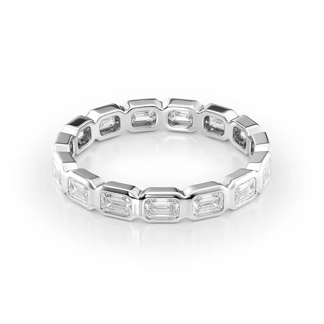 Moissnite Emerald Cut Bezel Set Wedding Band Gift For Women