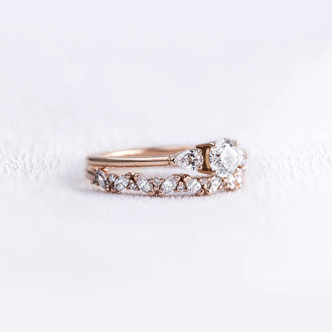 Round & Pear Cut Moissanite Three Stone Bridal Set