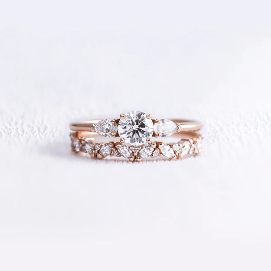 Round & Pear Cut Moissanite Three Stone Bridal Set
