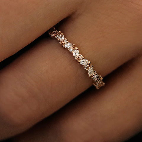 Round & Marquise Cut Moissanite Half Eternity Band