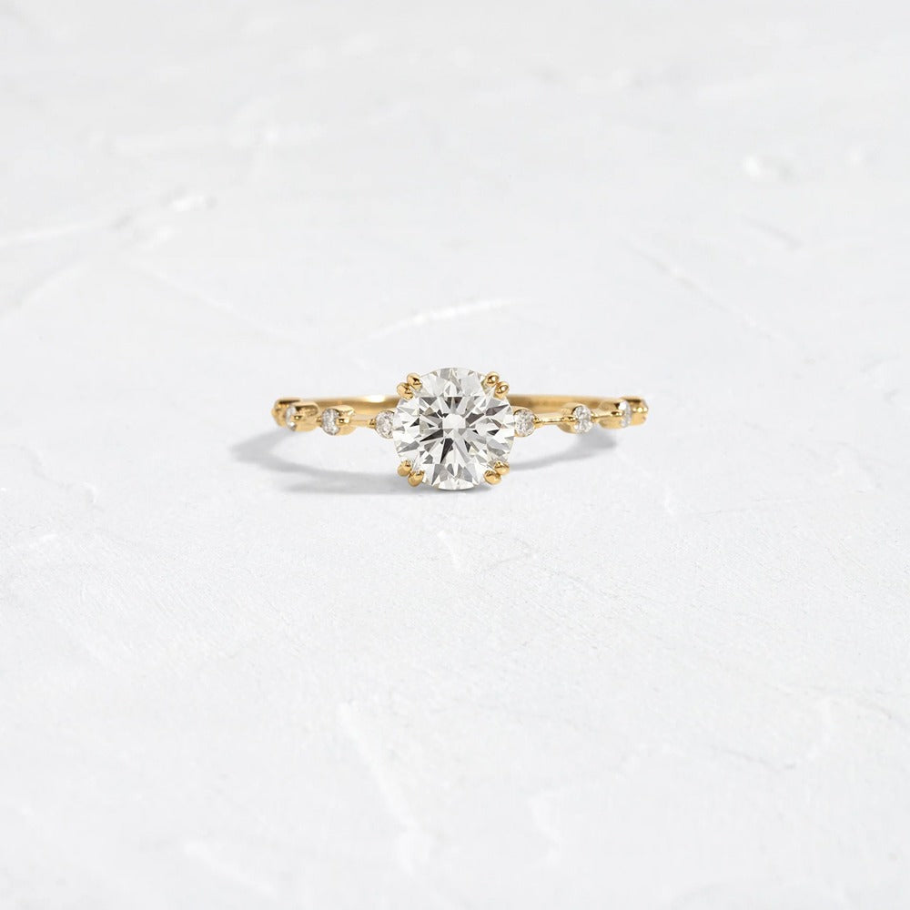 Moissanite Round Cut Distance Pave Engagement Ring