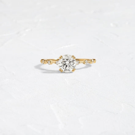 Moissanite Round Cut Distance Pave Engagement Ring