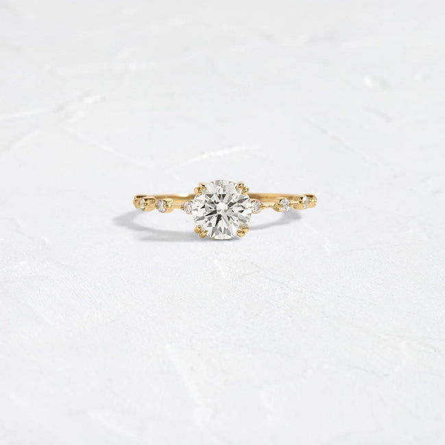 Moissanite Round Cut Distance Pave Engagement Ring