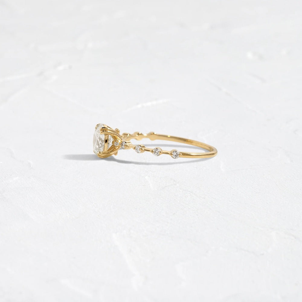 Moissanite Round Cut Distance Pave Engagement Ring