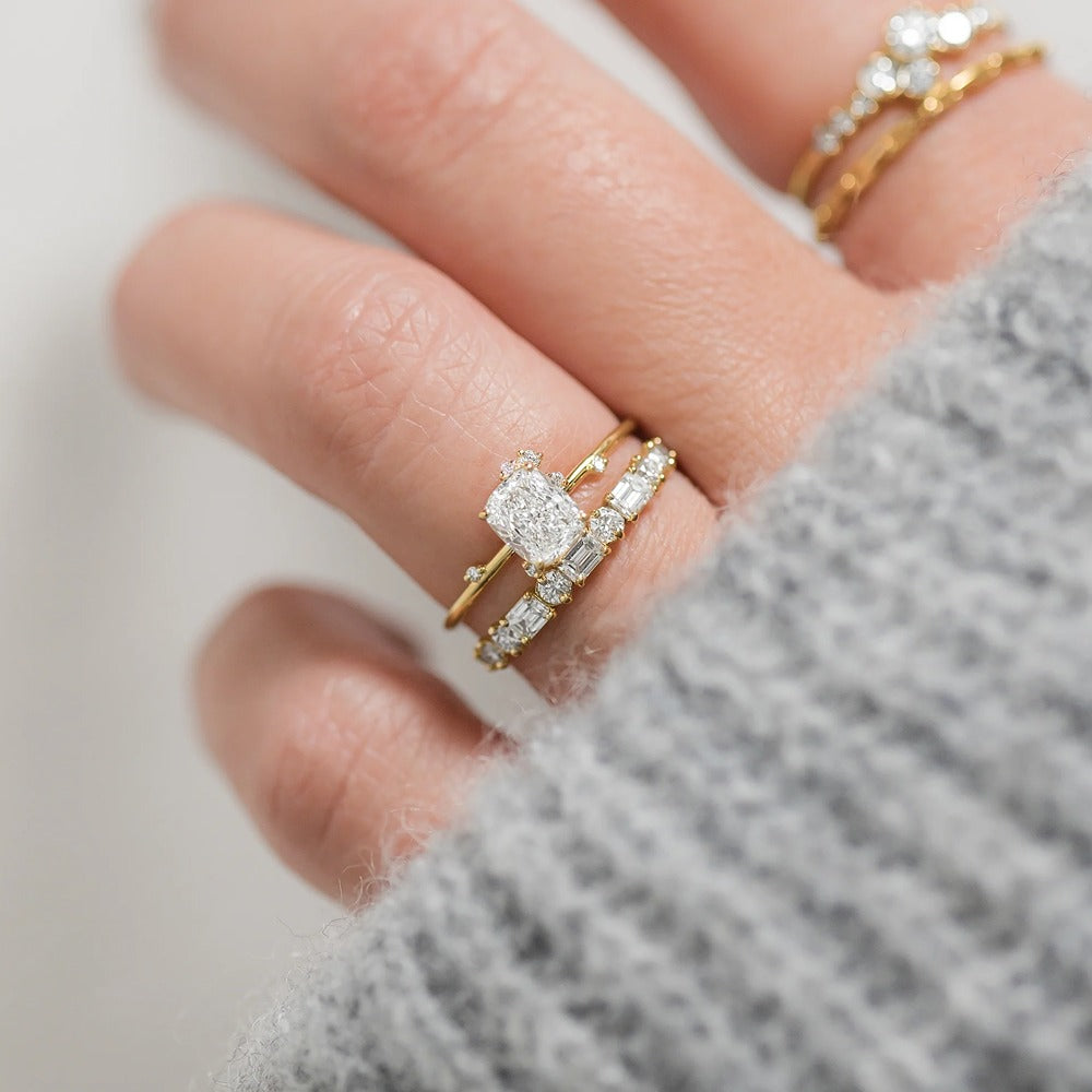 Cluster Style Moissanite Radiant Cut Engagement Ring