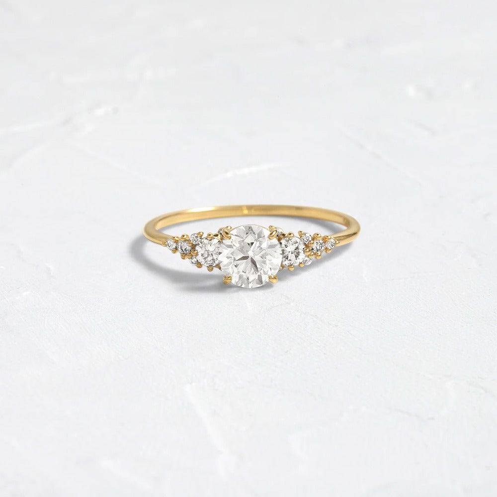 Round Cut Vintage Colorless Moissanite Engagement Ring