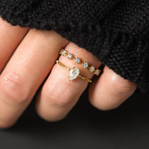 Cluster Pear Cut Moissanite Engagement Wedding Ring