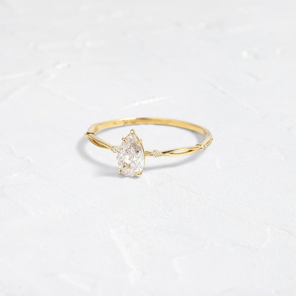 Cluster Pear Cut Moissanite Engagement Wedding Ring