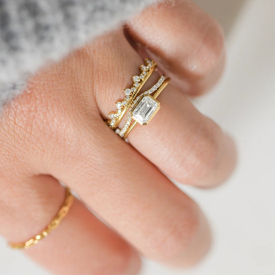 Emerald Cut Bezel Hidden Accent Moissanite Engagement Ring