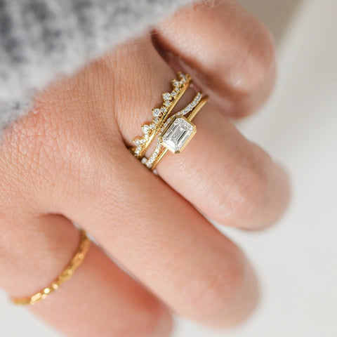 Emerald Cut Bezel Hidden Accent Moissanite Engagement Ring
