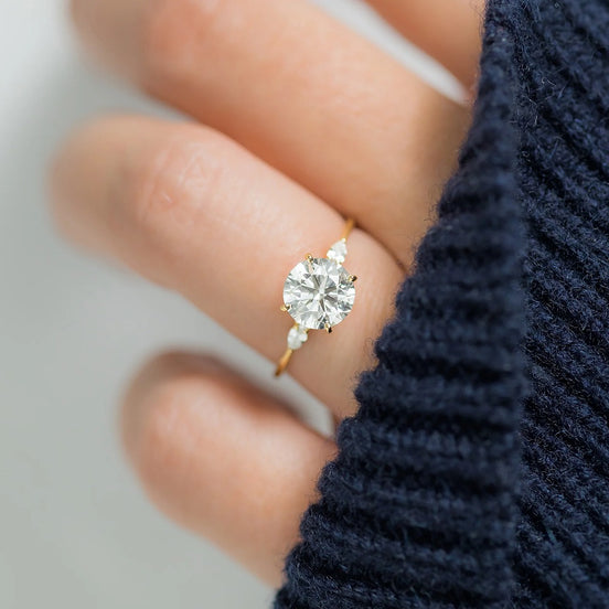 Moissanite Round Cut Five Stone D Color Engagement Ring