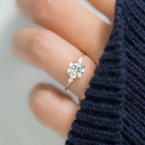 Moissanite Round Cut Five Stone D Color Engagement Ring