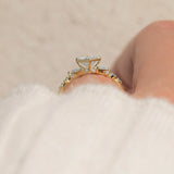 Unique Style Princess Cut Colorless Moissanite Wedding Ring