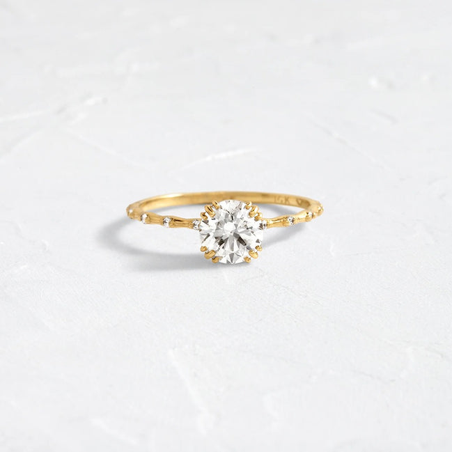 Round Cut Unique Colorless Moissanite Engagement Ring