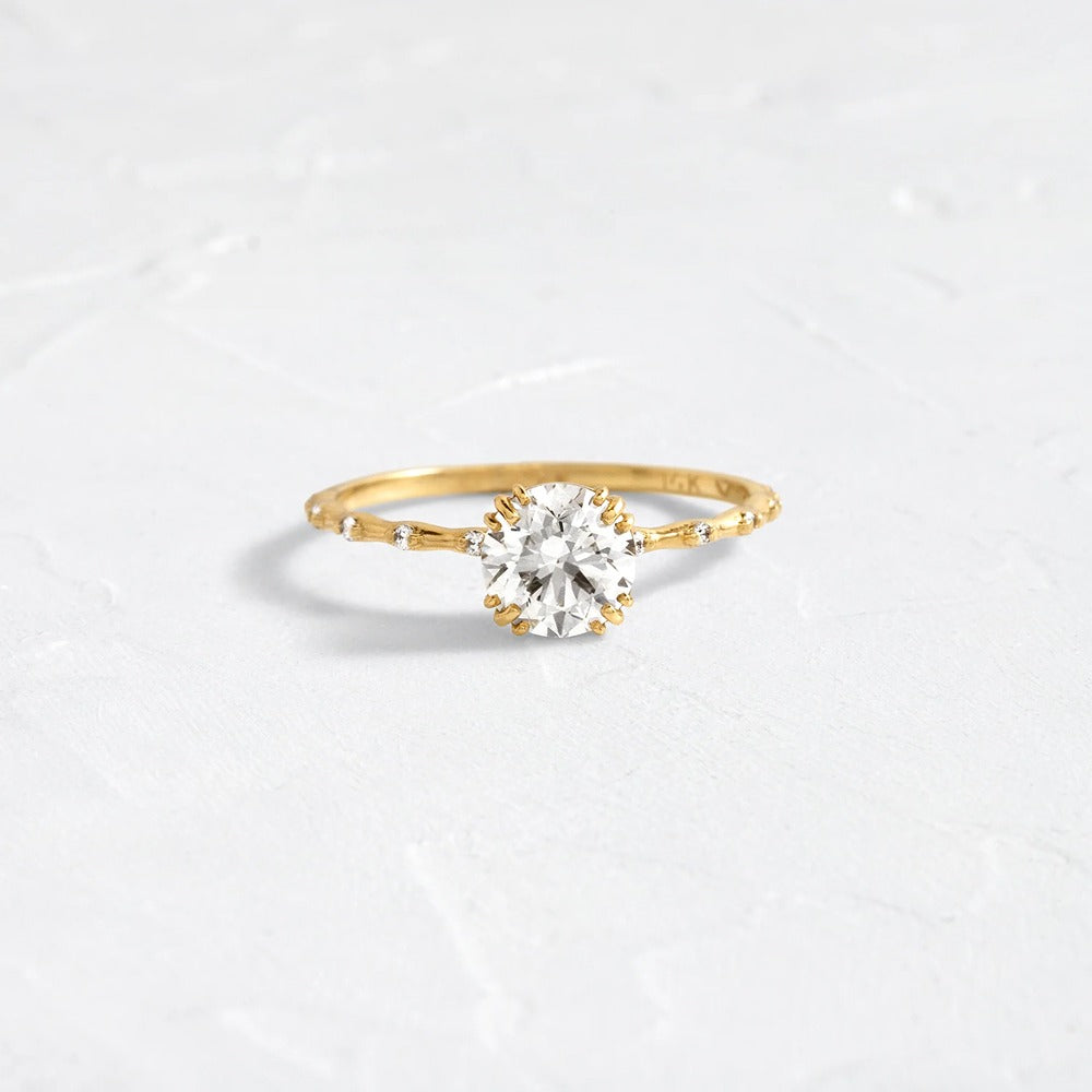 Round Cut Unique Colorless Moissanite Engagement Ring