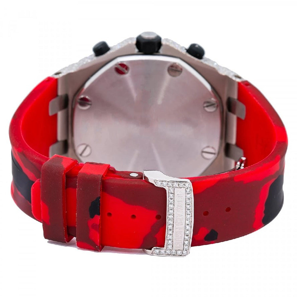 Red Rubber Strap Chrono Dial Moissanite Watch