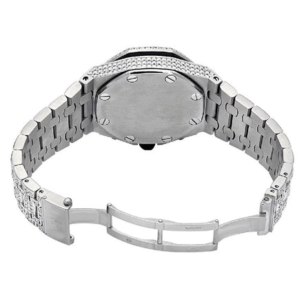 Blue Color Chrono Dial Iced Out Moissanite Watch