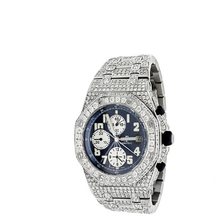 Blue Color Chrono Dial Iced Out Moissanite Watch