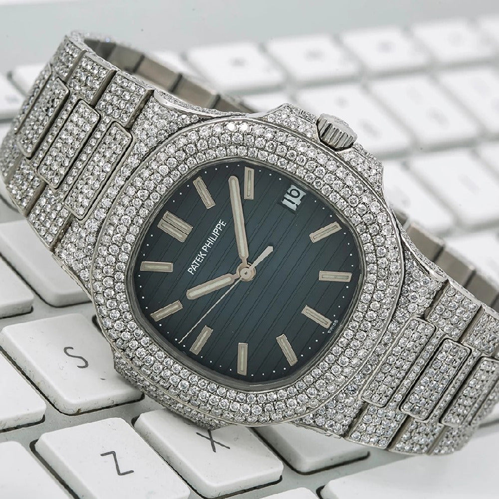 Colorless Moissanite Blue Dial Iced Out Luxury Watch