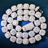 D Color Moissanite Round Cut Clustered Tennis Cuban Chain