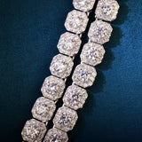 D Color Moissanite Round Cut Clustered Tennis Cuban Chain
