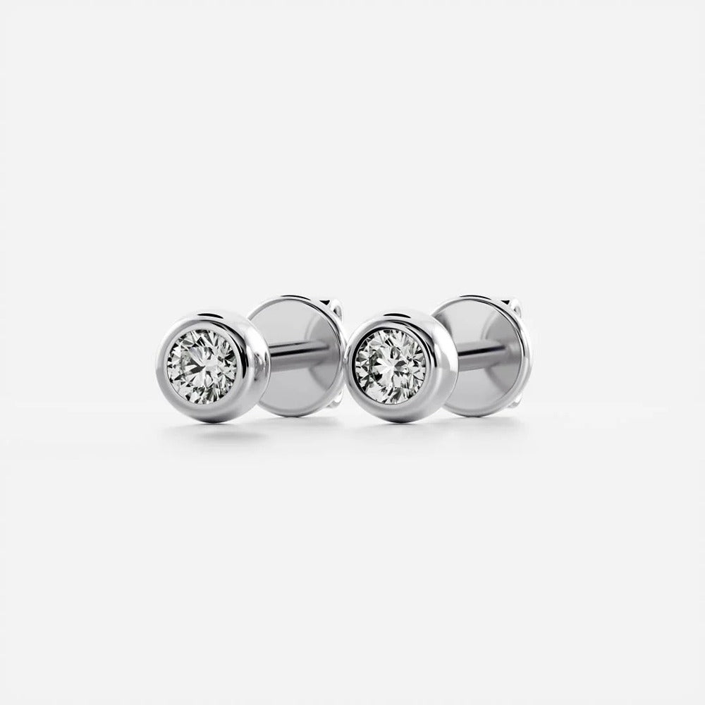 VVS1 Moissanite Round Cut Bezel Set Push Back Stud Earring