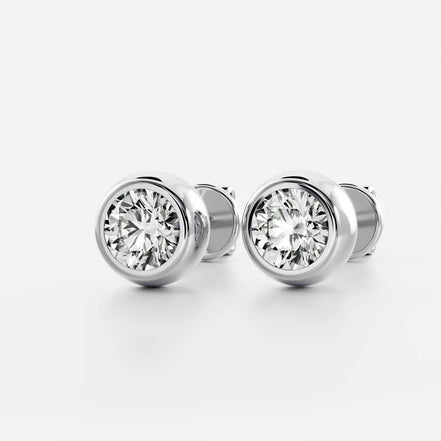 VVS1 Moissanite Round Cut Bezel Set Push Back Stud Earring