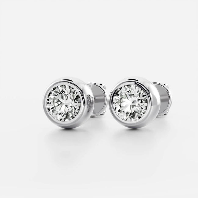 VVS1 Moissanite Round Cut Bezel Set Push Back Stud Earring