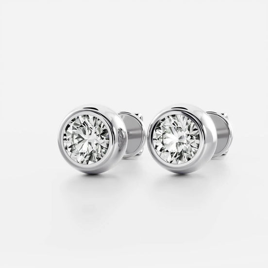 VVS1 Moissanite Round Cut Bezel Set Push Back Stud Earring