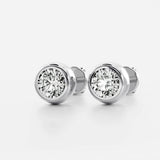 VVS1 Moissanite Round Cut Bezel Set Push Back Stud Earring