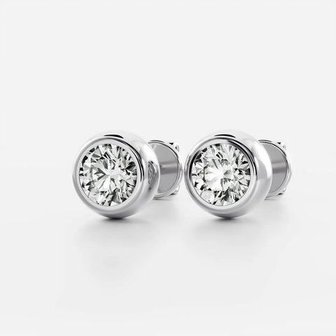 VVS1 Moissanite Round Cut Bezel Set Push Back Stud Earring