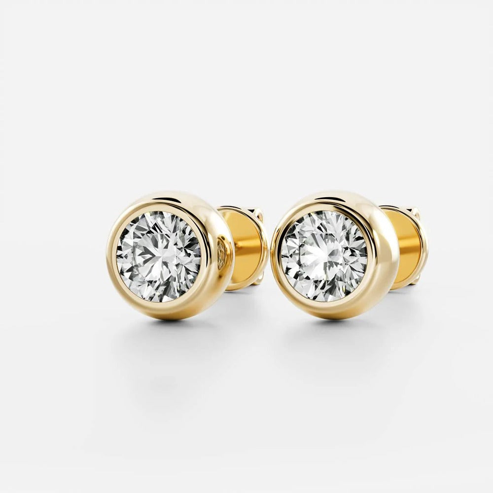 VVS1 Moissanite Round Cut Bezel Set Push Back Stud Earring