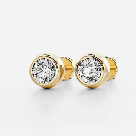 VVS1 Moissanite Round Cut Bezel Set Push Back Stud Earring