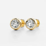 VVS1 Moissanite Round Cut Bezel Set Push Back Stud Earring