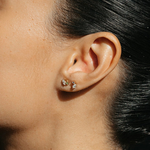 Marquise & Round Cut Two Stone Moissnaite Fancy Stud Earring