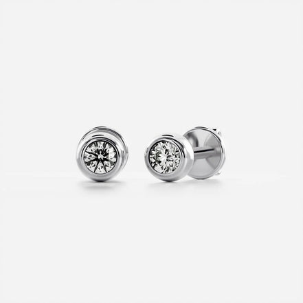 VVS1 Moissanite Round Cut Bezel Set Push Back Stud Earring