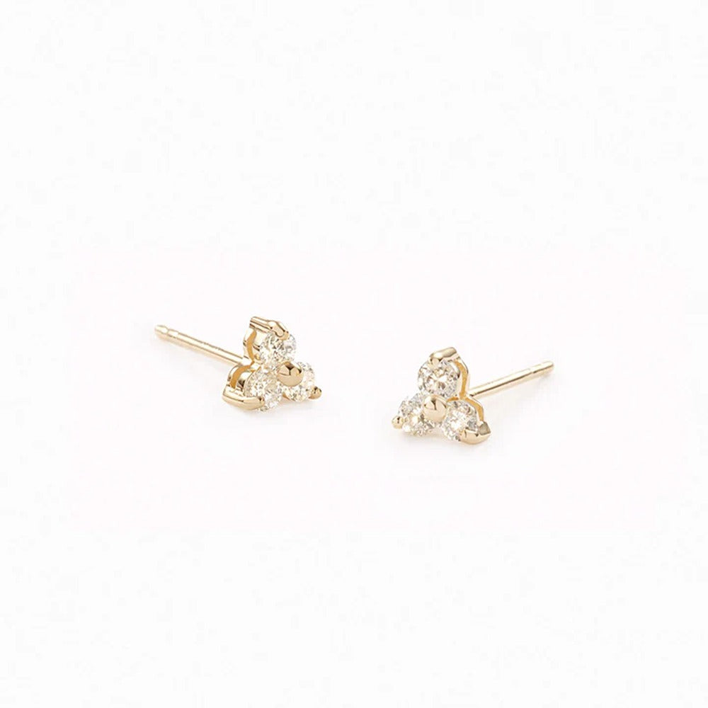 Three Stone D Color Moissanite Round Cut Small Stud Earring