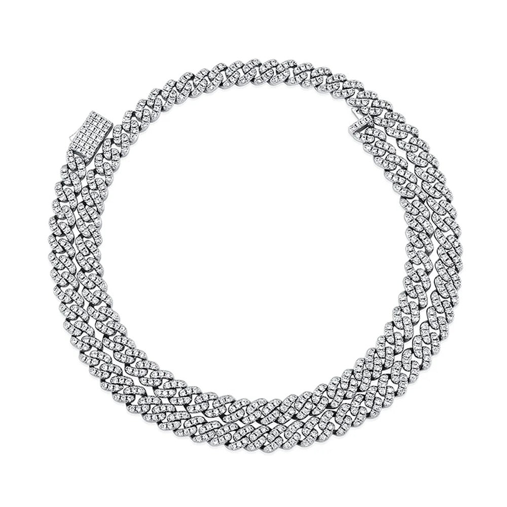 Iced Out VVS1 Moissanite Sterling Silver Round Brilliant Cut Hip Hop Chain