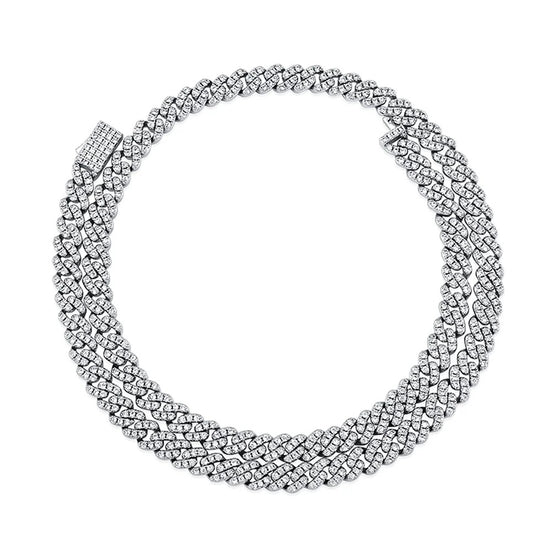 Iced Out VVS1 Moissanite Sterling Silver Round Brilliant Cut Hip Hop Chain