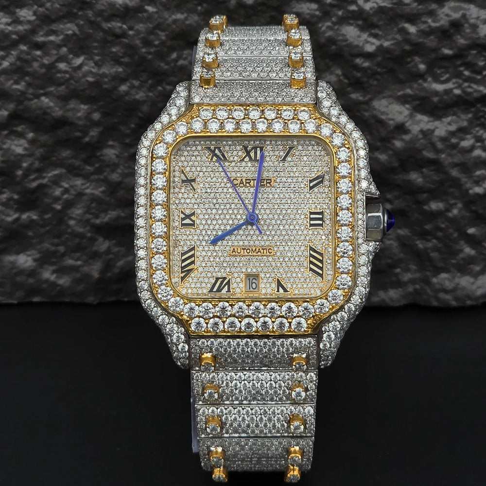 Dashing Two Color Completely Moissanite Diamond Watch