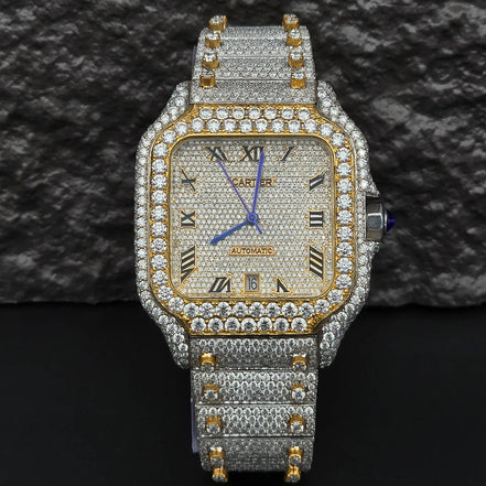 Dashing Two Color Completely Moissanite Diamond Watch