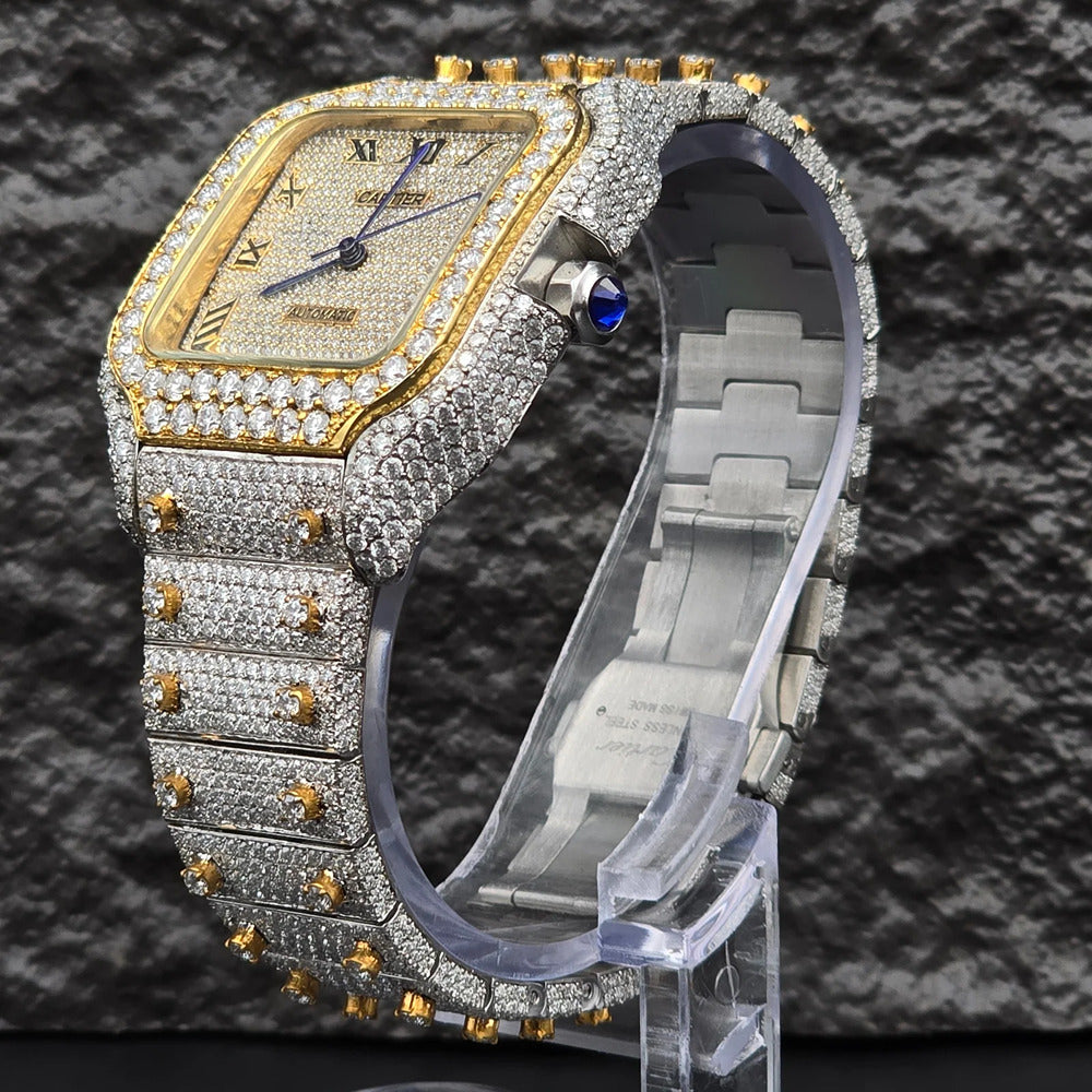 Dashing Two Color Completely Moissanite Diamond Watch