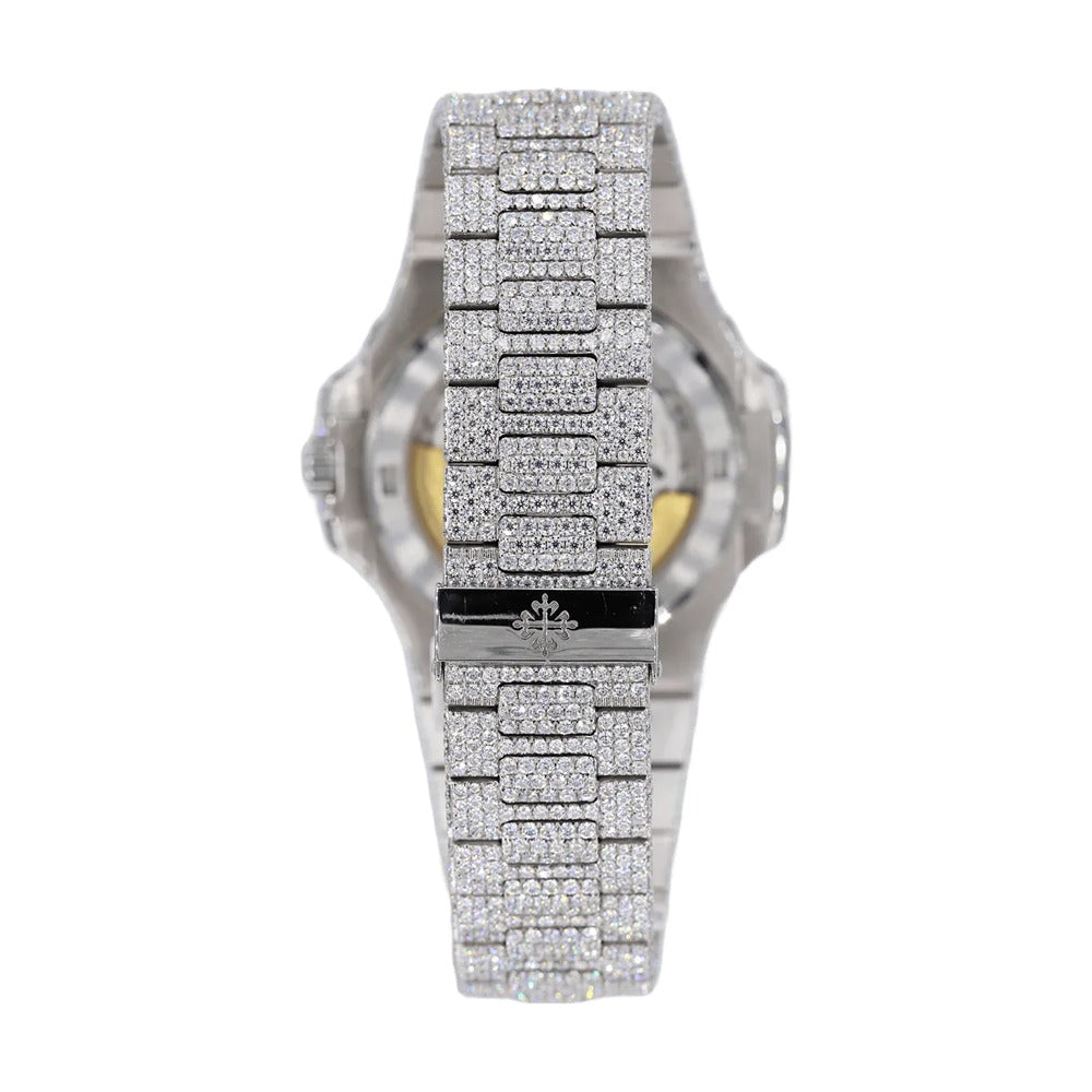 Moissanite Stainless Steel Full White Hip Hop Watch For Men's