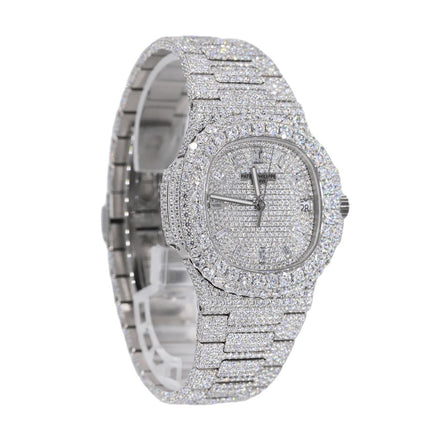 Moissanite Stainless Steel Full White Hip Hop Watch For Men's