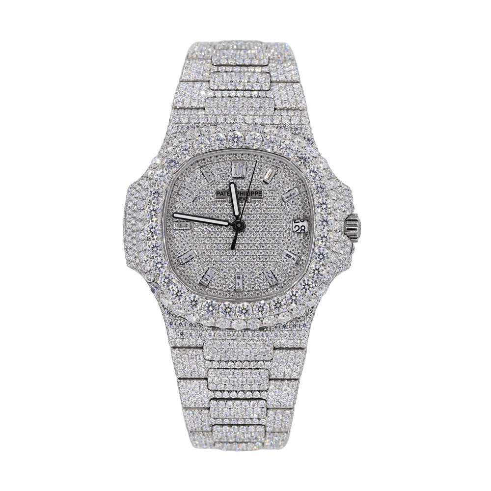 Moissanite Stainless Steel Full White Hip Hop Watch For Men's