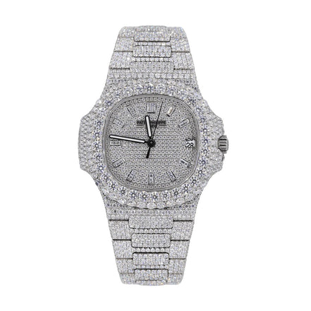 Moissanite Stainless Steel Full White Hip Hop Watch For Men's