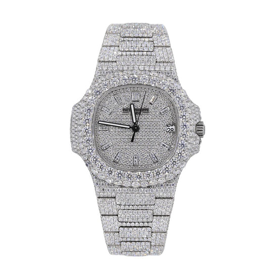 Moissanite Stainless Steel Full White Hip Hop Watch For Men's