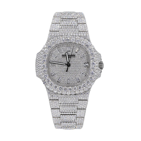 Moissanite Stainless Steel Full White Hip Hop Watch For Men's